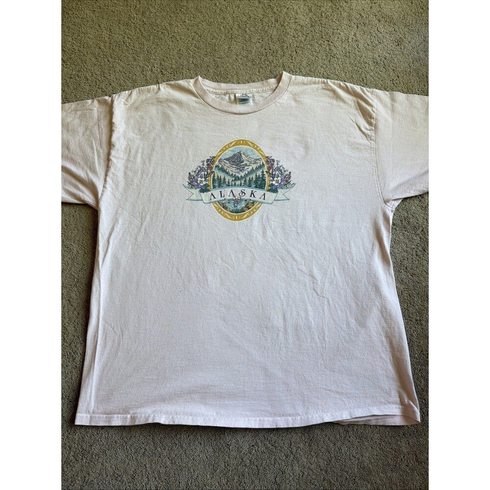 Vintage Delta Pro Weight Alaska Nature Mountain Range Graphic Pink XL Shirt